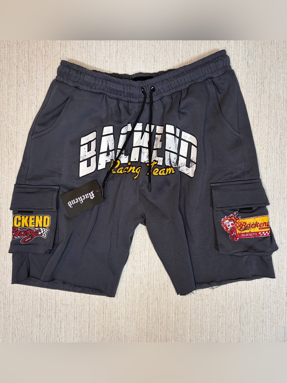 Backend Original Gray Racing Team Athletic Cargo Shorts for Men - Picture 3 of 10